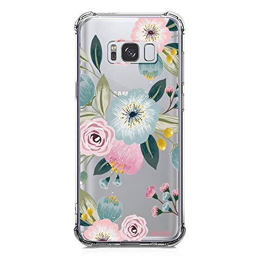 Galaxy S8 Case for Girls, Clear with Design Floral Cute Pattern Print Bumper Corners Shockproof Protective Case for Samsung Galaxy S8 5.8 Inch Flowers Flexible Soft Rubber Cover Heavy Duty Slim Fit