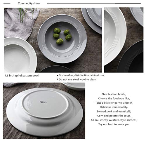 Reeedom Western-Style Solid Color Ceramic Bowl, 7.5-Inch Large-Capacity 300Ml Pasta Salad Bowl, Nordic Style Spiral Texture Soup Bowl Three Colors Are Available,Gray,19.55Cm #TOP5