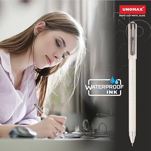Image of UNOMAX Geltron Pearl 20 (20 Black) | Professional Ergonomic Design for Daily Use, Exam-Friendly | Fast-Flowing Ink, Writing Precision, Budget-Friendly,