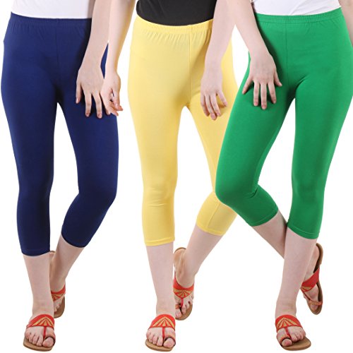 Image of DIAZ Women's Super Combed Cotton Elastane Stretch Slim Fit Printed Capri -Pack of 3