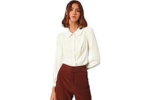 Timeless Elegance: Women's Peter Pan Collar Blouse with Bow Tie and Button-Up Front