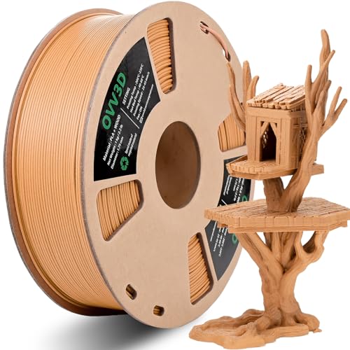 OVV3D - Filamento PLA de madera de 1.75 mm, filamento de impresora 3D de madera, filamento de madera de teca amarilla que añade más del 30% de fibra de madera real, filamento 3D mate y esmerilado,