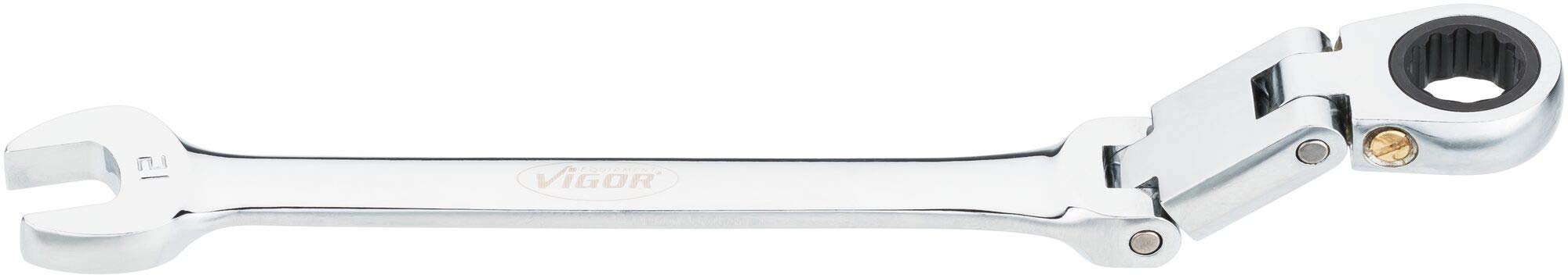 Vigor Ratchet Ring Spanner (Double Joint, Fine-Toothed Ratchet Mechanism on The Ring Side) V6752-12, Silver