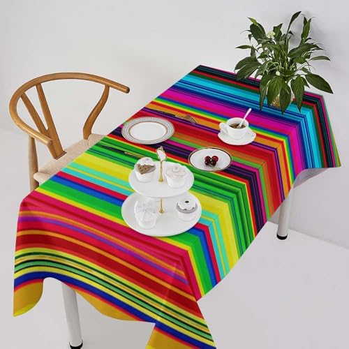 Nappe rectangulaire 140x140 cm à rayures mexicaines imperméable et infroissable