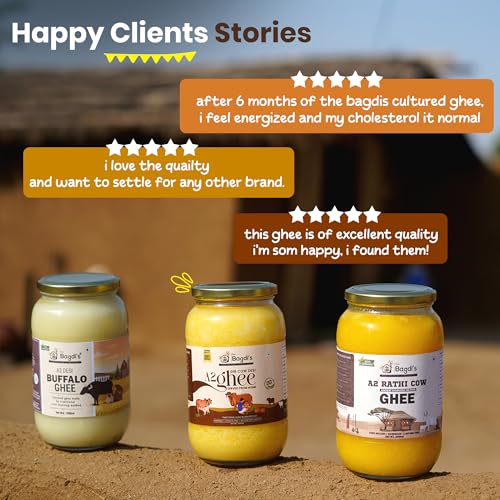 Image of The Bagdis Organic A2 Gir Cow Cultured Ghee - 200 ml | Hand-Churned Cultured Bilona Ghee | Grass-Fed, 100% Pure & Natural, High Smoke Point, | Glyphosate Free