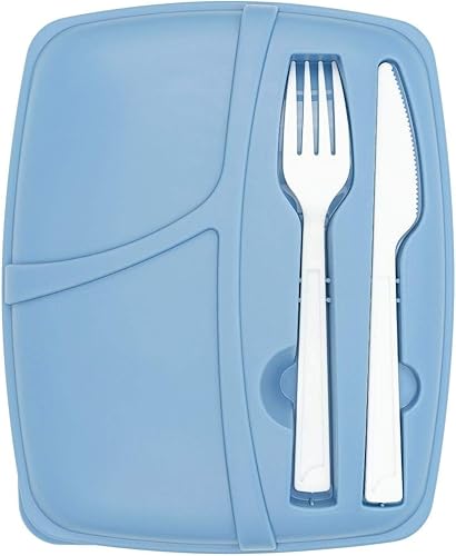 Miniatura 3 de Juego de recipientes de comida de viaje con tenedor y cuchillo, caja de comida de 3 secciones para sobras, ensalada y aperitivos