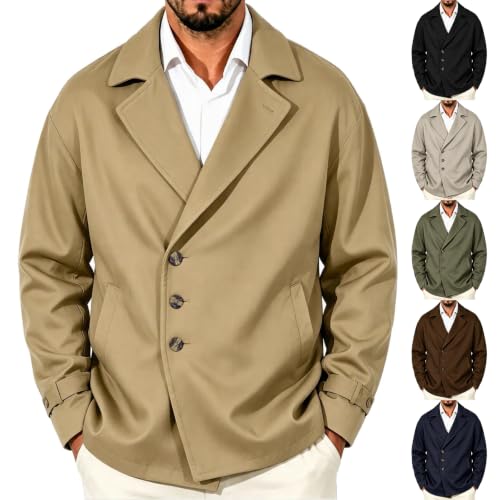 Mens Trench Coat Single Breasted Jacket Notch Lapel Windbreaker Overcoat - image 1