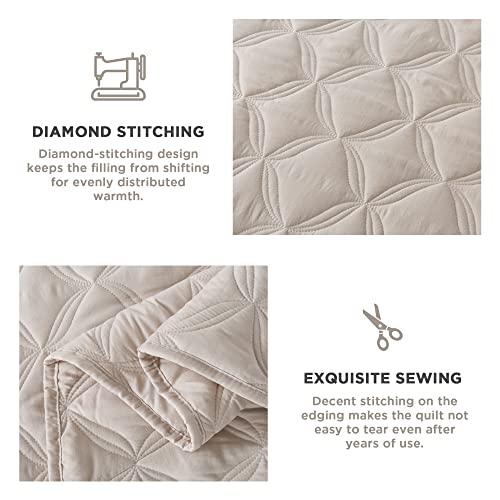 Litanika Beige King Size Quilt Bedding Set - Summer Lightweight Comforter Bedspreads & Coverlets - Boho Farmhouse Bedding Cover Bed Decor All Season - 3 Pieces (1 Quilt, 2 Pillowcases) #TOP5
