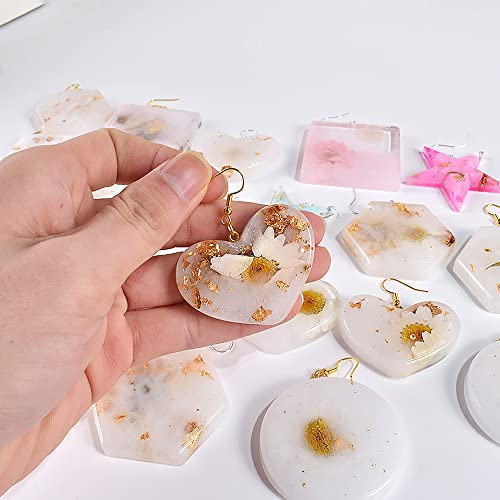 Resinworld Earrings Resin Molds, Stud Dangle Earrings Mold, Versatile Hexagon Round Crescent Moon Pentagram Heart Small Silicone Molds For Resin, Keychain Badge Reel Pendant Charm Jewelry Casting Mold #TOP3