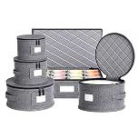 CEIEVER Felt Plate Storage 5Pcs, China Storage Containers Set for Dinnerware Storage and Transport Dishware Carrying Case with Dividers,for Plates, Bowl, Cup Home Use