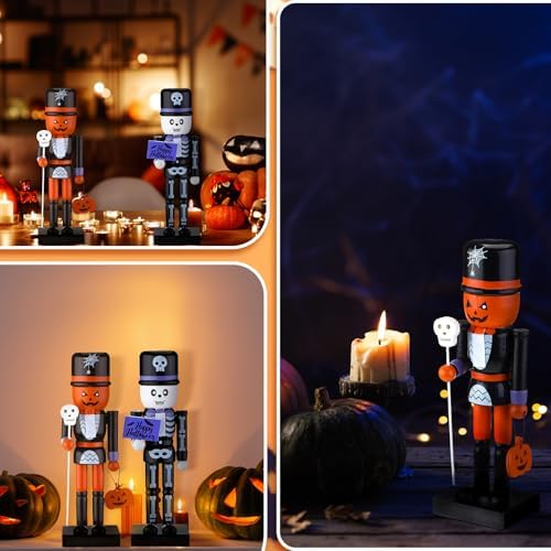 51txinHFZaL._AC_ RattanView 2 Pieces 10 Inch Skeleton Pumpkin Nutcracker Party Wooden Nutcracker Decor Nutcracker Figures for Table Decoration