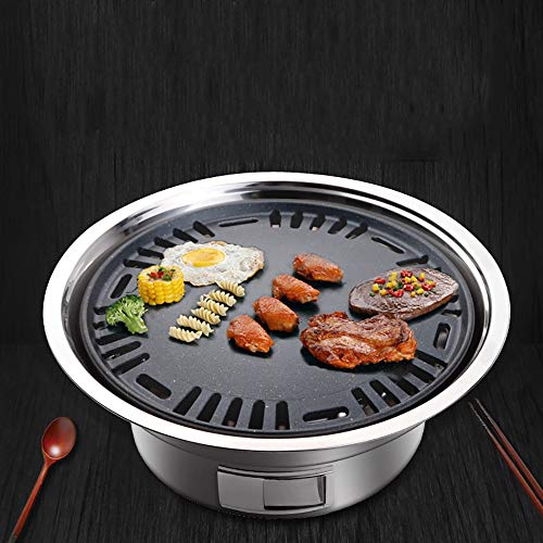 QJJML Smokeless Barbecue, Home/Commercial Round Portable Outdoor Charcoal Stainless Steel Barbecue Pot Oven