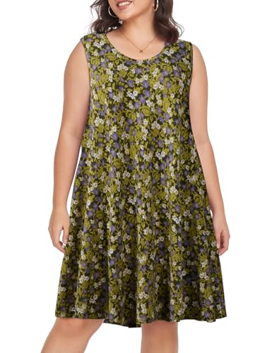 Image of OVERWORETY Women's Swing Sundress Causal Sleeveless Plus Size Summer T-Shirt Tank Dress with Pockets