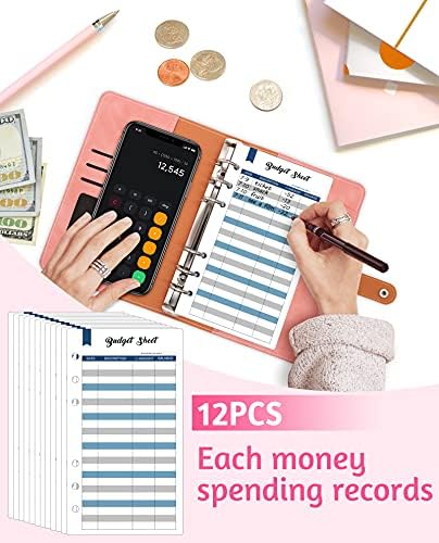 A6 Budget Binder with Zipper Envelopes, Budget Binder for Budgeting, Ties, Organiser for , Budget Purse, Zipper Binder Dividers, Bags, Letter Labels (Pink)