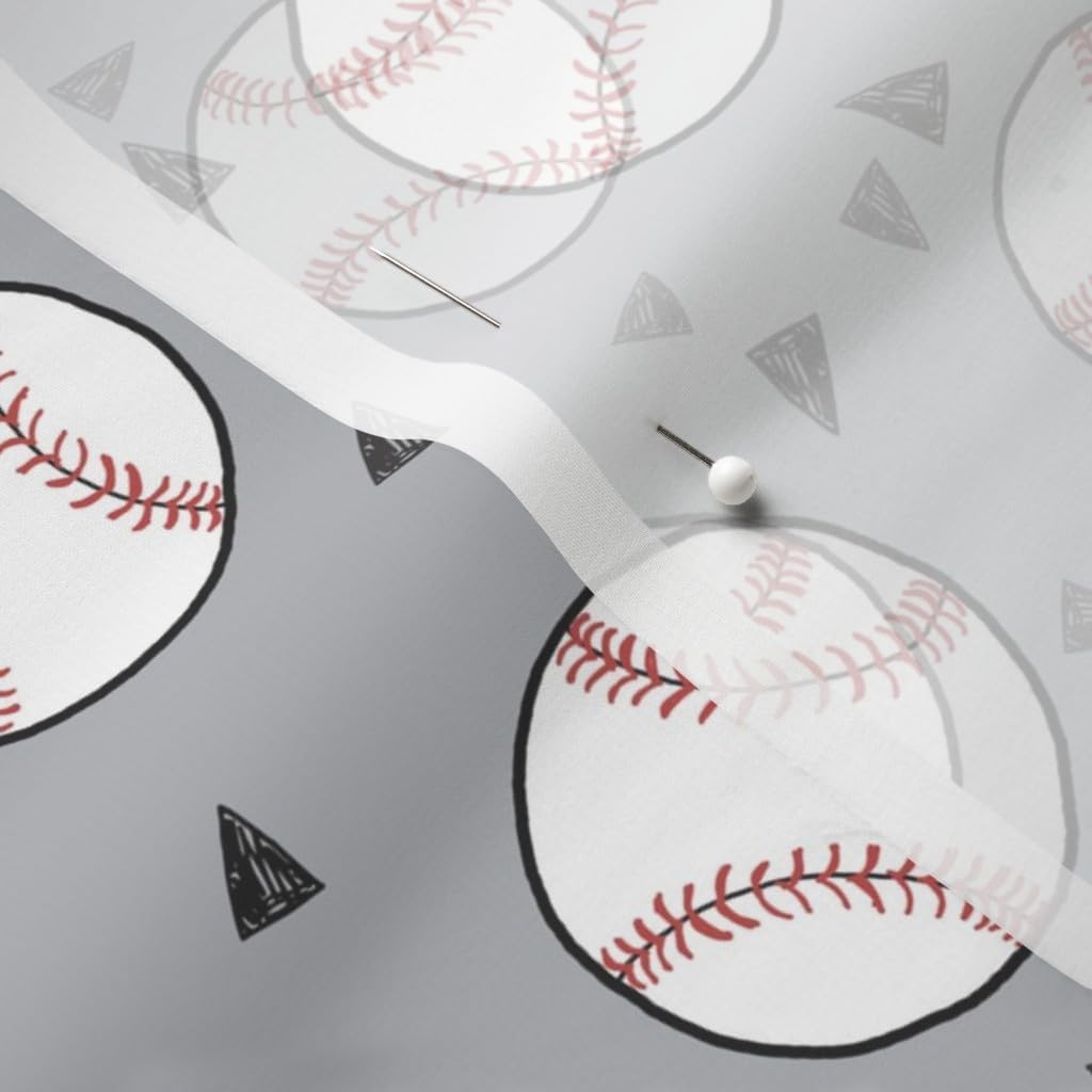 Spoonflower Fabric - Baseball Sports American Themed Grey Sport Kids Play Printed on Chiffon Fabric by The Yard - Sewing Fashion Apparel Dresses Home Decor