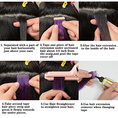 Yaki Straight Tape In Hair Extensions For Black Women Real Human Hair Double Sided Seamless Pu Tape In Hair Extensions #1B 20Inch Light Yaki Invisible Skin Weft Remy Hair Extensions 20Pcs 50G/Set #TOP6