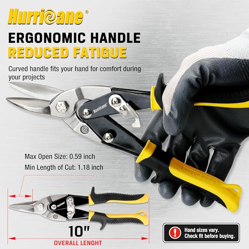 Image of HURRICANE 10 inch Aviation Tin Snips, Straight Cut Metal Shears with Non-Slip Tyregrip Handle, Cr-V Steel Blades Shears for Thin Sheet Metal, Aluminum, Gutter & DIY Projects