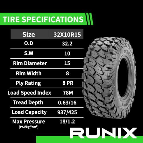 Image of RUNIX UTV SxS Radial Tires, RUNIX TerraVance, 32X10R15, 32X10-15, 8PR, Radial Tire, Set of 4, All Terrain, Tubeless