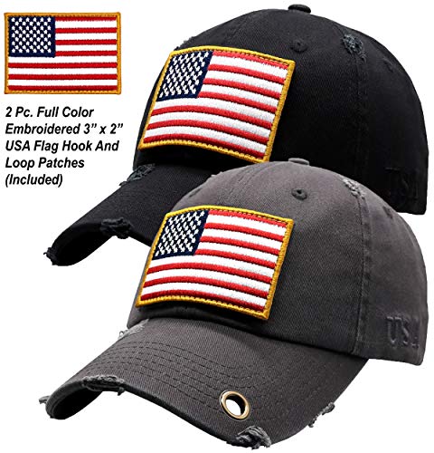 Image of Antourage American Flag Unisex Baseball Hat for Men and Women | USA Flag Mesh Snapback Flat Visor Cap + 2 Patriotic Patches