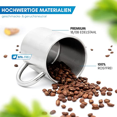 NORDMUT® Edelstahl Thermobecher [2er Set] Camping Tasse | nachhaltige Edelstahl Tasse | Kaffeetasse doppelwandig isoliert und BPA frei | Tassen Set für Camping & Outdoor [2 x 300 ml]