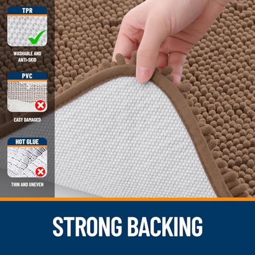 Image of OLANLY Bathroom Rugs Sets 2 Piece, Soft Absorbent Chenille Bath Mats and U-Shaped Contour Toilet Mat Area Rug Set, Machine Washable Bath Carpet, Home Decor Accessories(30 inchx20 inch+24 inchx20 inch, Mocha)