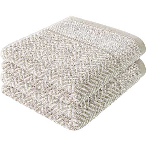 herzbach home Handtuch Set 100% Baumwolle Gemustert (Sandgrau/Weiß, 2 Handtücher 50x100 cm)