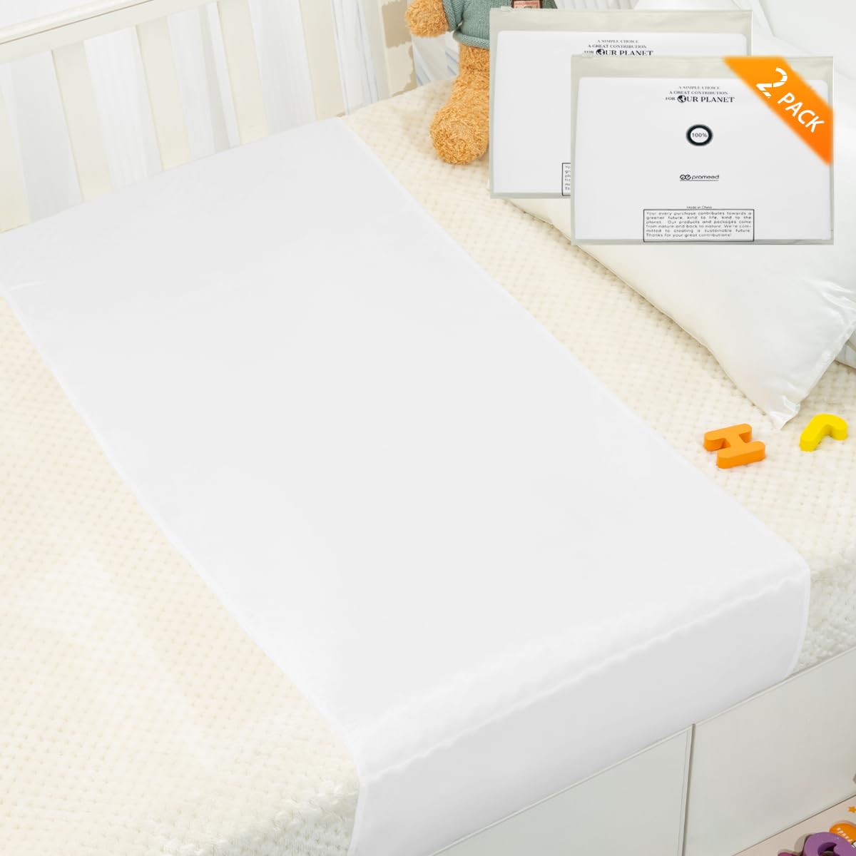 PROMEED 2 Pack 23 Momme Silk Crib Slip, No More Bed Head and Baby Bald Spots, 100% Silk Crib/Bassinet Sheets (White)