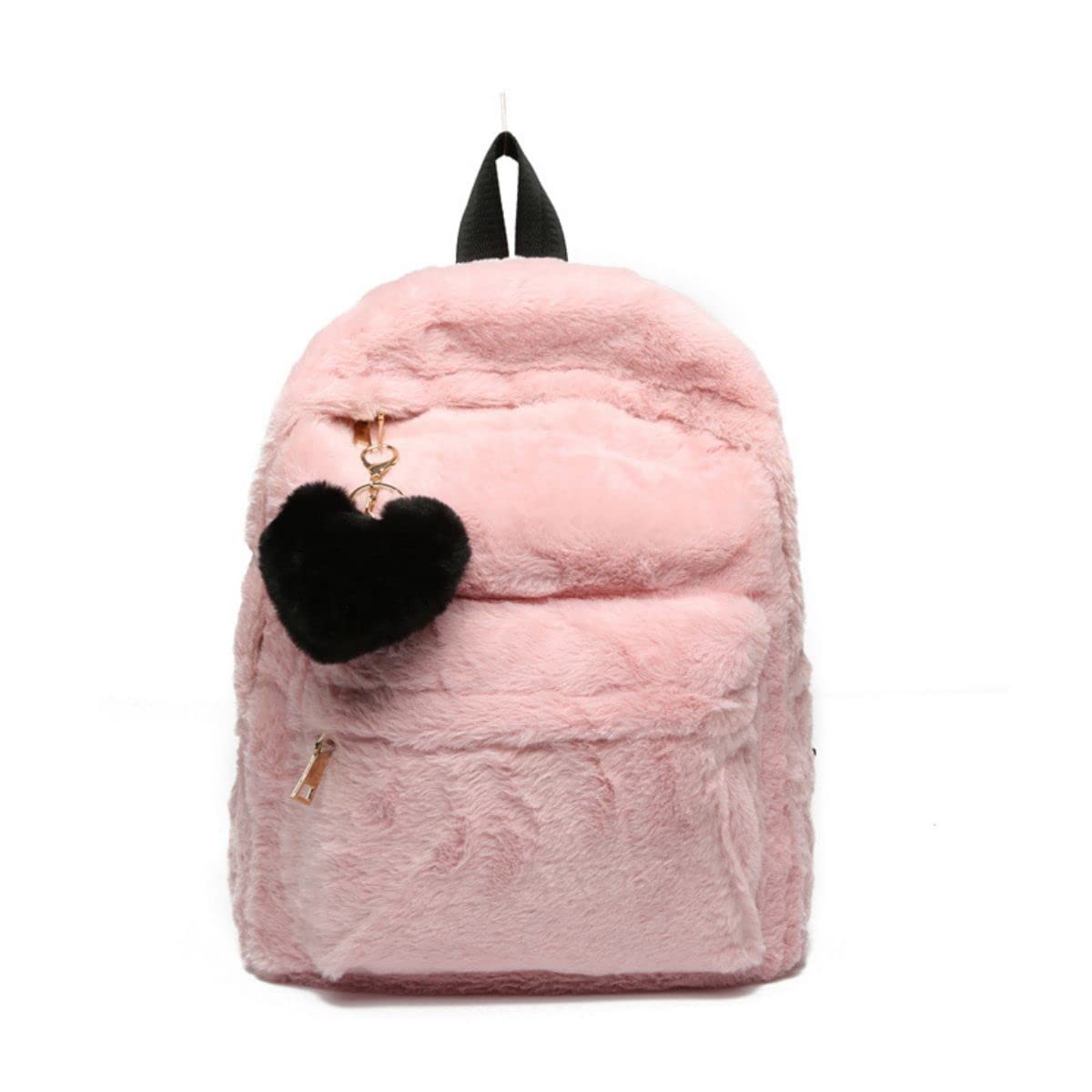 Fuzzy Backpack Fluffy School Shoulder Bag Purse Pink Heart Pattern, Pink Pendant, M, Daypack Backpacks