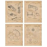 Classic Soccer Patent Prints, 4 (8x10) Unframed Photos, Wall Art Decor for Home Work Office Gears Garage Shop Fitness Gym School College Student Teacher Coach World Team Futbol Club Trophy Champion