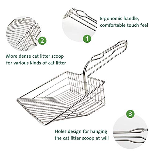 Peneiradora de lixo de aço inoxidável para gatos Peneiradora de cocô de gato com cabo longo Peneirin