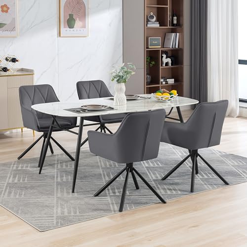 Lestarain Esszimmerstühle drehbar 4er Set, für Schlafzimmer Küche Wohnzimmer, Küchenstühle gepolstert mit Armlehnen Rückenlehne, Metallbeinen, Samt, Dunkelgrau – Bild 3