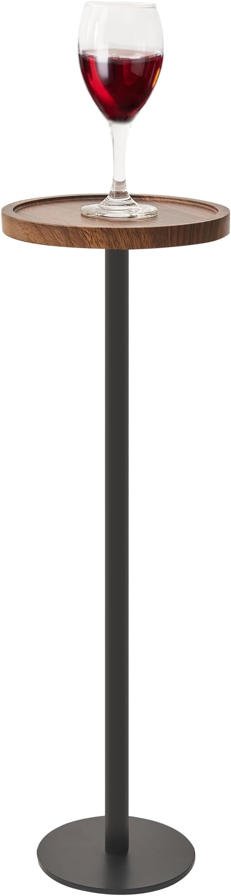 Drink Table, Small Pedestal Side Table, Round Cocktail Table, End Table with Metal Base, for Small Spaces, Walnut Brown