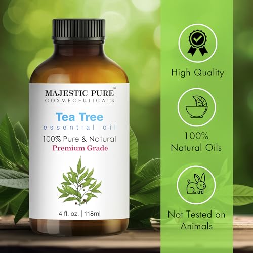 Image of Majestic Pure Essential Oil with Glass Dropper - 100% Pure and Natural - Essential Oils for Diffuser, Aromatherapy, Soap and Candle Making, Tea Tree Essential Oil, Tea Tree Oil, 4 Fl Oz (Pack of 3)