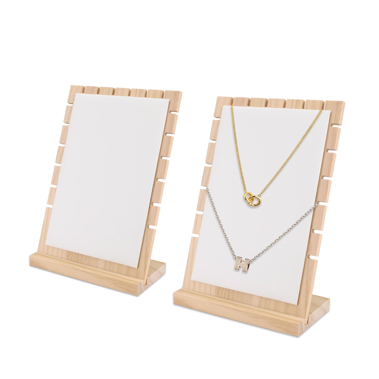Présentoirs à bijoux en bois blanc pour l'agencement de vos tables de marchés et comptoirs