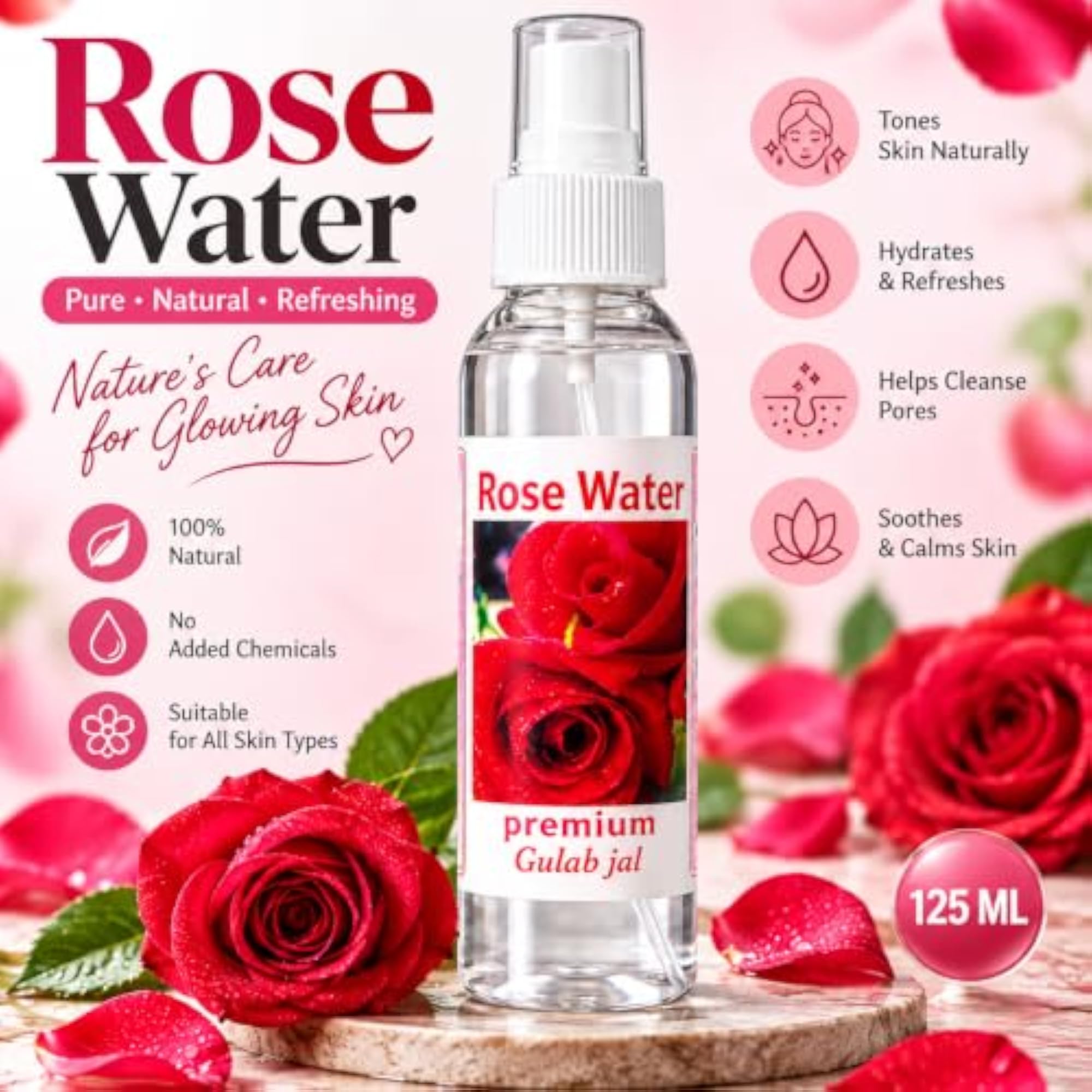 125 ML Rose Water Gulab Jal with Spray Bottle
