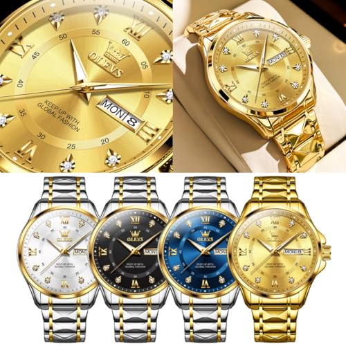 Image of OLEVS Watch for Men Stainless Steel Business Dress Analog Quartz Men Watch Large Face Day Waterproof Luminous Classic Wrist Watch