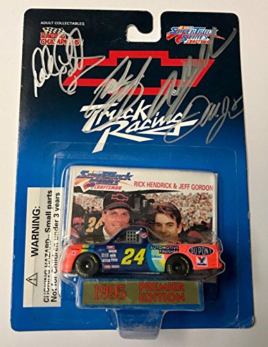 1995 Dale Earnhardt Sr & Jr & Jeff Gordon & Stewart Quad Signed 1/64 Diecast Car - Autographed Diecast Cars