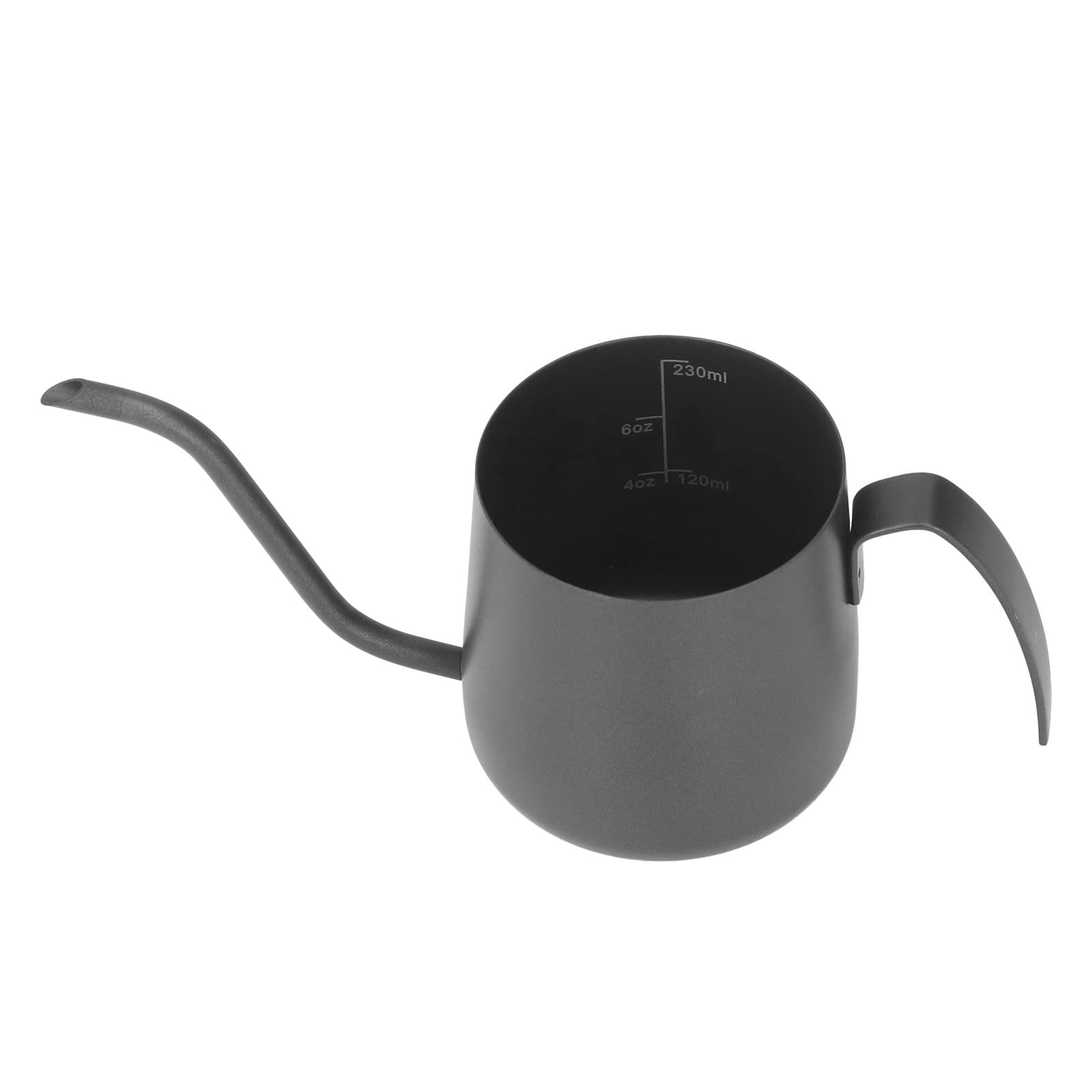 Gooseneck Kettle, Stainless Steel Coffee Kettle Pour over Coffee Tea Pot Comfortable Handle Stovetop Teapot with Scales for Camping Home Kitchen (Seven-character handle 250ml black (with scale))