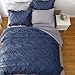 JOLLYVOGUE Navy Blue/Gray Full Size Comforter Sets 7 Pieces, Pintuck Bed in a Bag Comforter Set for Bedroom, Bedding Comforter Sets with Comforter, Sheets,Ruffled Shams & Pillowcases