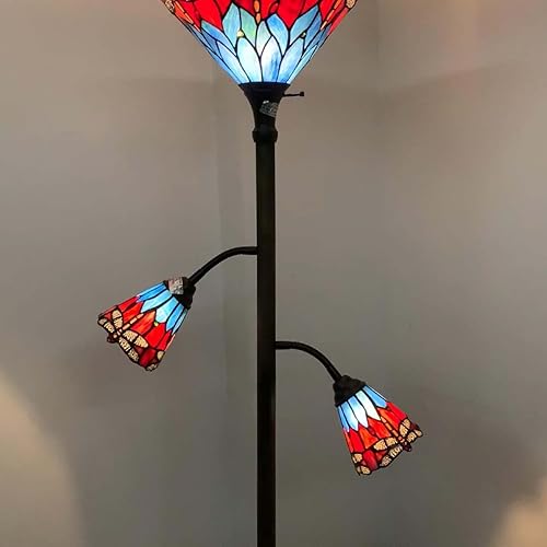 Miniatura 4 de Bieye L10837 Dragonfly Tiffany Style - Lámpara de pie estilo antorchiere con luces laterales para lectura, 70 pulgadas de alto (libélula, rojo azul)