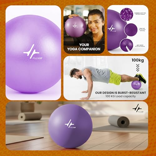 Image of PulseITOrbit Yoga Ball 25cm for Exercise, Balance & Core Strength | Anti-Burst Mini Pilates Ball for Home Workout, Yoga, Stability Training & Physical Therapy | Inflatable Soft Gym Ball (Purple)