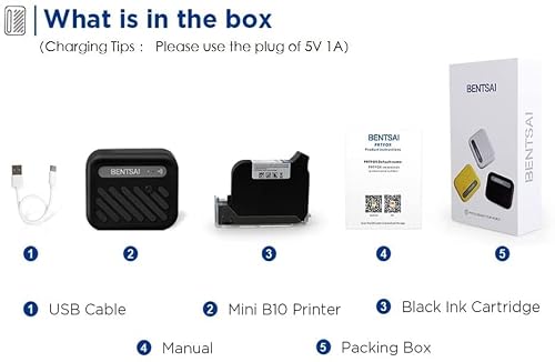 Bentsai B10 Mini Handheld Portable Printer Mobile Inkjet Wirless Wifi Printer With Ios/Android App Diy Printing Quick Dry Qr-Code Barcode Date Logo Batch Number Print On Cartoon Wood Paper (White) #TOP5