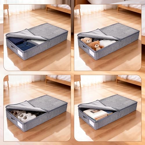Hahorpa 2stk Unterbett Aufbewahrungsbox mit Deckel, Unterbettkommode 12cm Hoch, Unterbett Aufbewahrung mit Seiten Unterstütze für Kleidung, Unterbettbox für Kleidung Spielzeug Bettwäsche