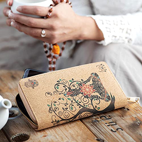 Buddha Cork Vegan Wristlet Wallet - credit card, business cards, coins & bills Room for Cellphone2