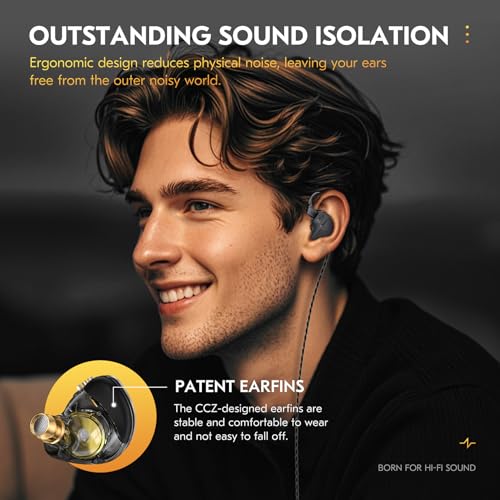 Image of CCZ DC03 IEMs for Gaming with Mic, 1DD HiFi Headphones in Ear Monitors for Singers Musician, Deep Bass Sound Noise Cancelling Wired Gaming Earbuds, IEM Earphones with Detachable Cable(Black, with Mic)