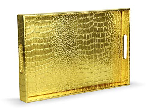 Home Redefined Beautiful Modern Elegant Gold 18"x12" Rectangle Glossy Alligator Decorative Ottoman Coffee