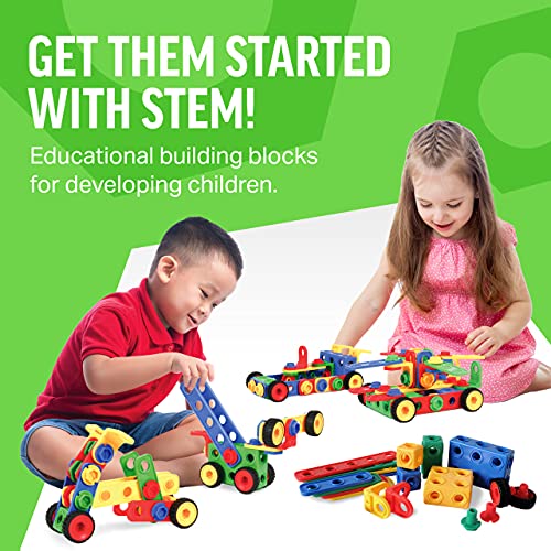 Brickyard Building Blocks Stem Toys - Educational Building Toys For Kids Ages 4-8 With 101 Pieces, Tools, Design Guide And Toy Storage Box, Gift For Boys & Girls #TOP1