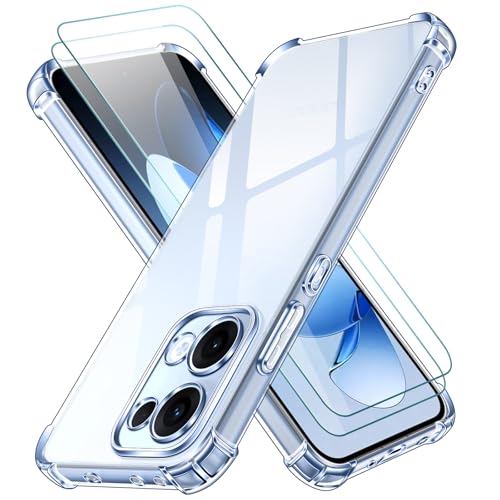 ivoler 3 in 1 Funda para OPPO Reno 13 5G con 2 Piezas Cristal Templado, Transparente Carcasa Protectora Antigolpes Case, Suave TPU Silicona Anti-Choques Caso