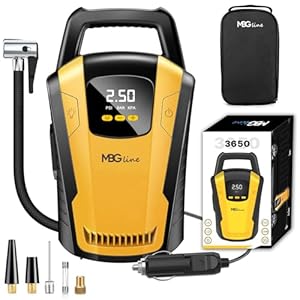 MBG line® Luftpumpe Auto 3650, kompressor 12V | Autopumpe mit digitaler Anzeige, LED-Licht | Reifen kompressor für Auto
