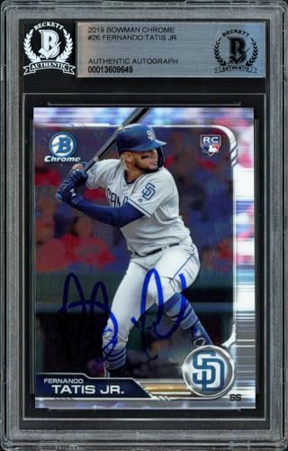 Fernando Tatis Jr. Autographed 2019 Bowman Chrome Rookie Baseball Card #26 (Bubbling) Beckett BAS Stock #239738